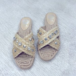 VINCE CAMUTO JERMINDI RAFFIA SLIDE SANDAL SZ 8 1/2